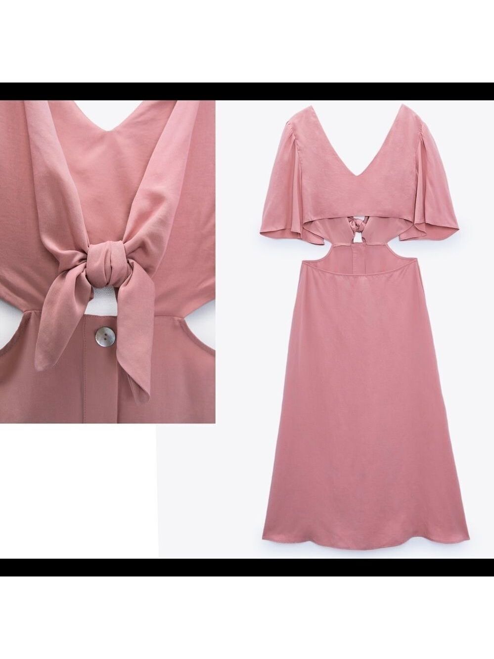 Zara pink cut out tied V-neck front button midi dress Sz M NWT - Picture 3 of 8